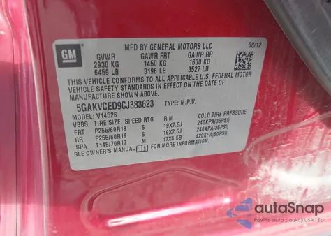 2012 Buick Enclave Leather z USA, uszkodzony, nr VIN 5GAKVCED9CJ383623